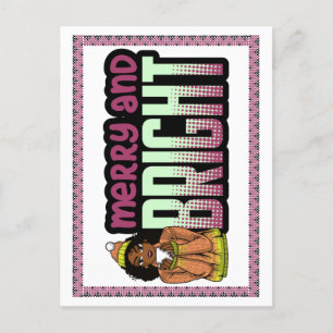 Merry & Bright Black Girl Melanin Sista Christmas  Postcard