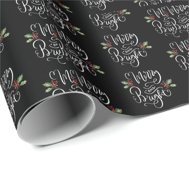 Merry Bright Black White Christmas Wrapping Paper (Roll Corner)