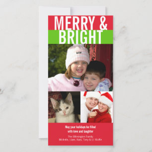 Merry bright bold red green Christmas greeting Holiday Card
