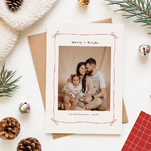 Merry & Bright Bow Ribbon Family Christmas Photo Holiday Card