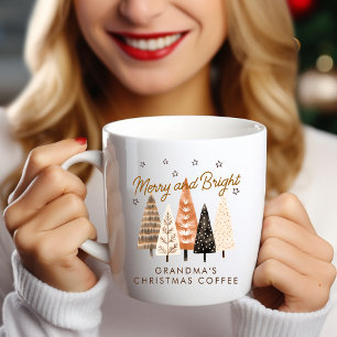 Merry & Bright Brown Personalized Christmas Photo Coffee Mug