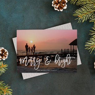 Merry & Bright Brush Lettered Photo Holiday Card
