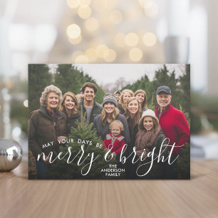 Merry & Bright Calligraphy - Full Horizontal Photo Holiday Card