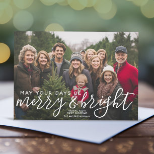 Merry & Bright Calligraphy Horizontal Photo Marble Holiday Card