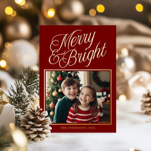 Merry & Bright Calligraphy Red Photo Foil Holiday Card