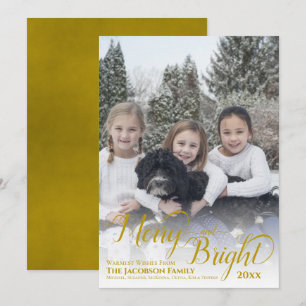 Merry & Bright Calligraphy Script Gold Photo Holiday Card