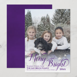 Merry & Bright Calligraphy Script Purple Photo Holiday Card