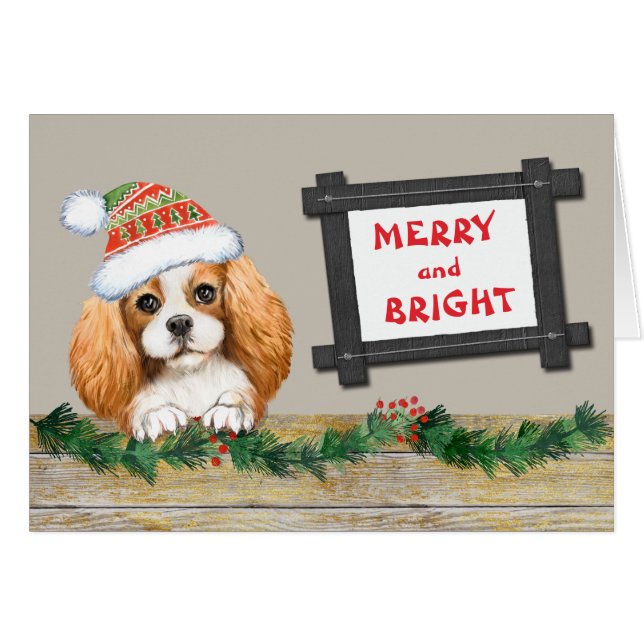 Merry Bright Cavalier King Charles Spaniel Holiday (Front Horizontal)