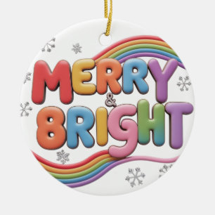 Merry & Bright Ceramic Circle Ornament