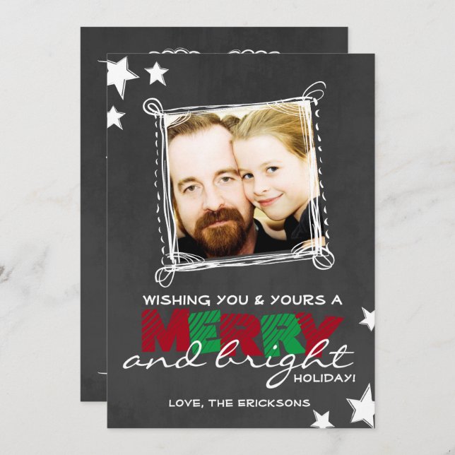 MERRY & BRIGHT CHALKBOARD CHRISTMAS CARD (Front/Back)