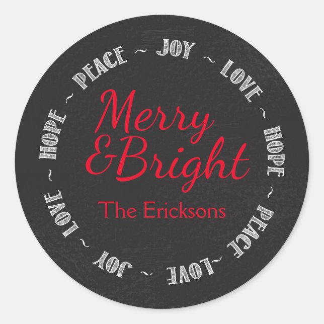 Merry & Bright Chalkboard Christmas Sticker (Front)