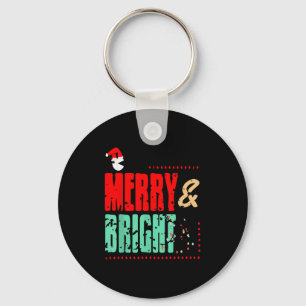Merry Bright Cheerful Retro Holiday Lights Humor  Keychain