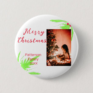 Merry Bright Christmas add family name welcome joy 2 Inch Round Button