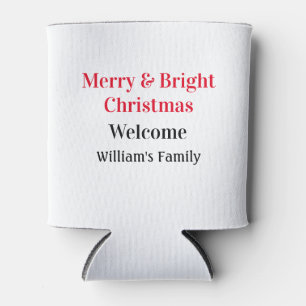 Merry Bright Christmas add family name welcome joy Can Cooler