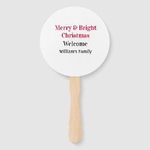 Merry Bright Christmas add family name welcome joy Hand Fan