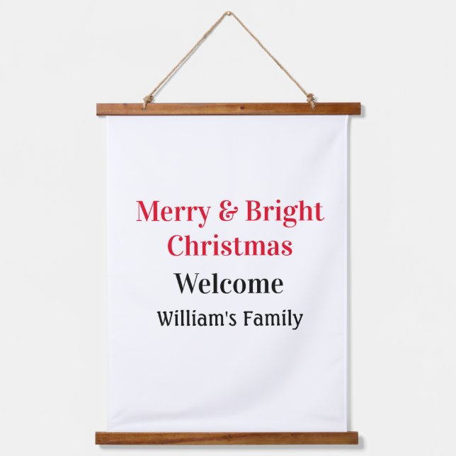 Merry Bright Christmas add family name welcome joy Hanging Tapestry (Front)