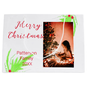 Merry Bright Christmas add family name welcome joy Large Gift Bag