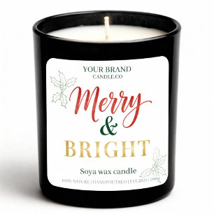 Merry & Bright Christmas Candle Sticker Label
