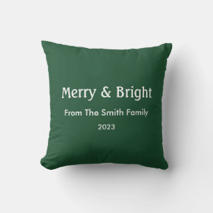 Merry & Bright Christmas Custom Name Hunter Green Outdoor Pillow