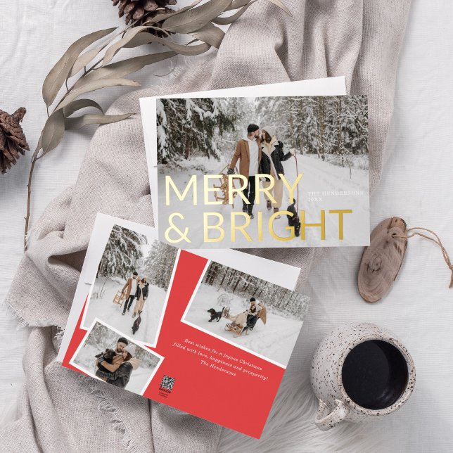 Merry Bright Christmas Elegant Photo Foil Holiday Card (Creator Uploaded)