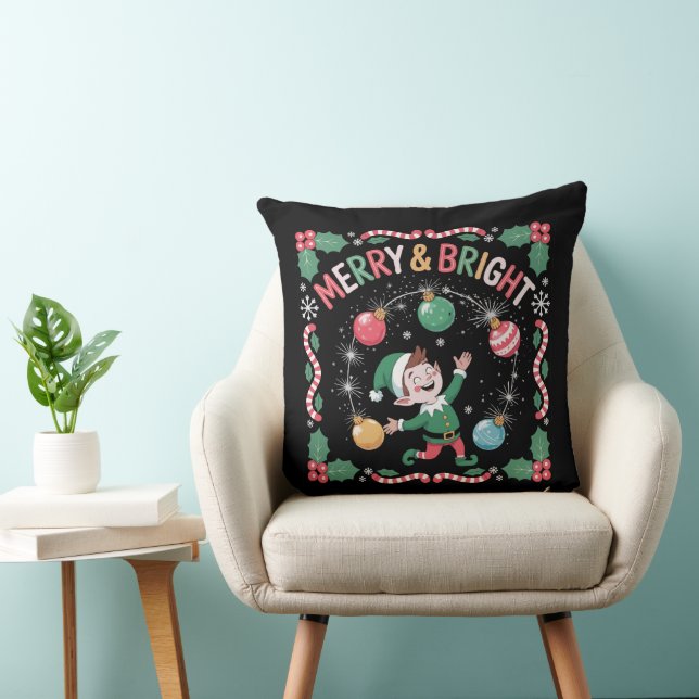  Merry & Bright Christmas Elf | Cute Holiday  Throw Pillow (Chair)