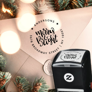 Merry & Bright Christmas Family Name Return Addres Self-inking Stamp