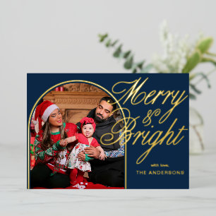 Merry & Bright Christmas Family Photo  Foil Holiday Card