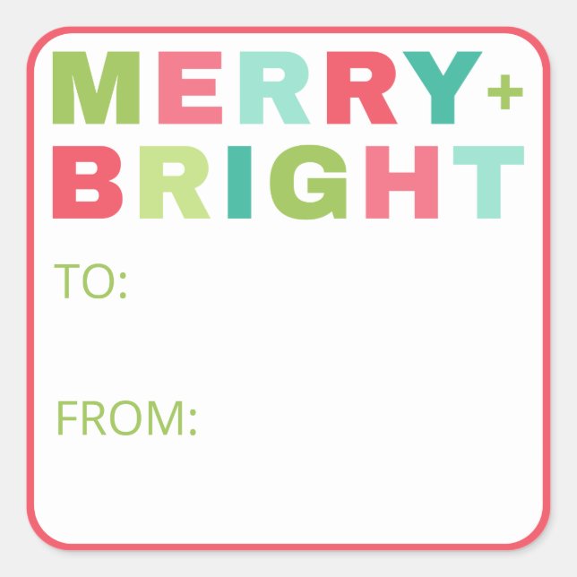 Merry + Bright Christmas Gift Sticker (Front)