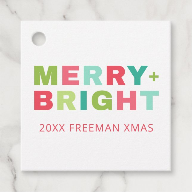 Merry + Bright Christmas Gift Tag (Front)