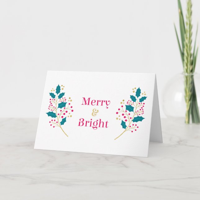 Merry & Bright Christmas, Holiday Greeting Card (Front)