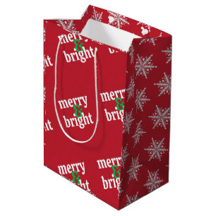 "Merry & Bright" Christmas Holiday Medium Gift Bag