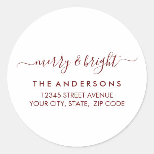Merry Bright Christmas Holiday Red Return Address Classic Round Sticker