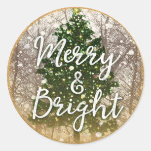 Merry & Bright Christmas Holidays Classic Round Sticker