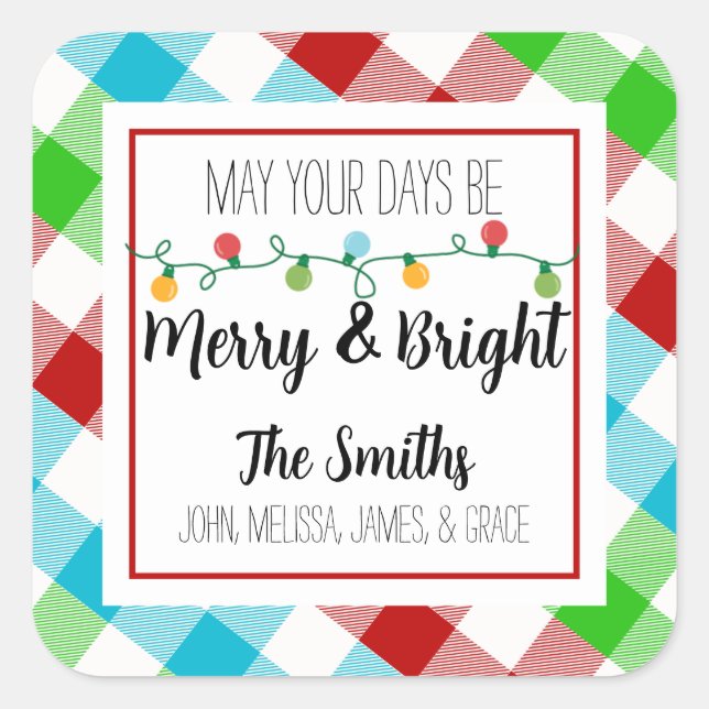 Merry & Bright Christmas Light Family Gift Tag (Front)
