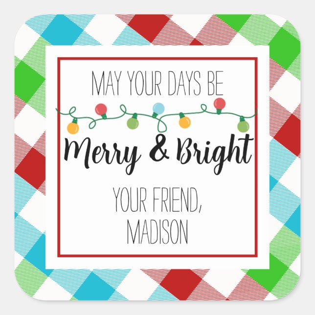 Merry & Bright Christmas Light Gift Tag (Front)