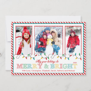 Merry & Bright Christmas Lights 3 Photo Greeting Holiday Card