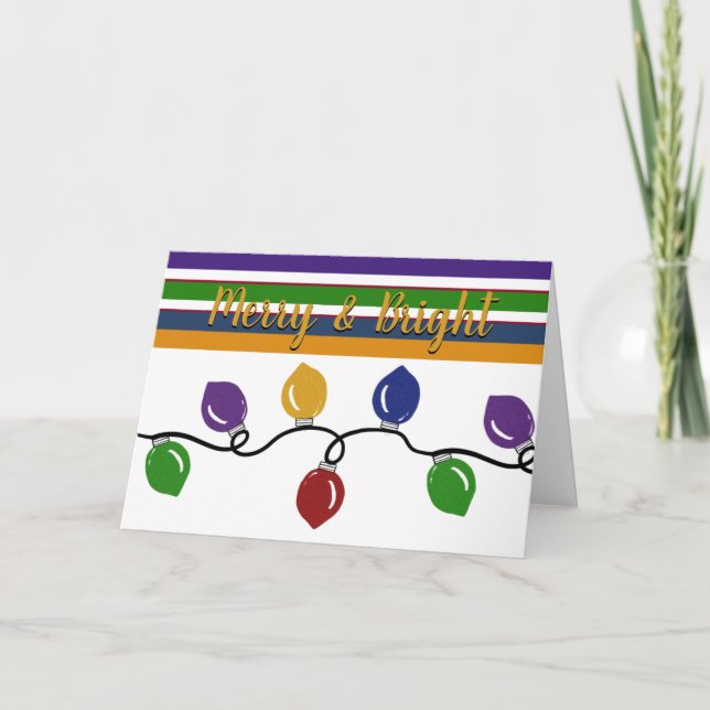 Merry & Bright Christmas Lights Colourful Holiday Card (Front)