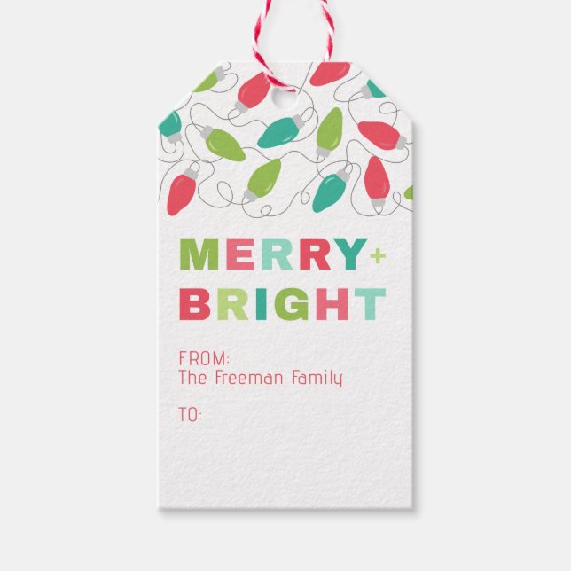Merry & Bright Christmas Lights Gift Tag (Front)