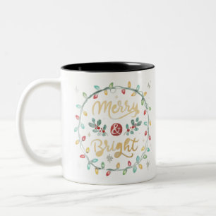 Merry & Bright Christmas Lights Wreath Holiday Mug