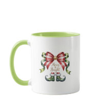 Merry & Bright Christmas Mug • Candy Cane Elf Shoe