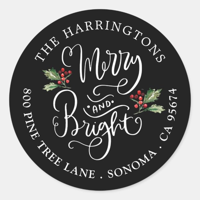 Merry Bright Christmas Name Return Address Labels (Front)