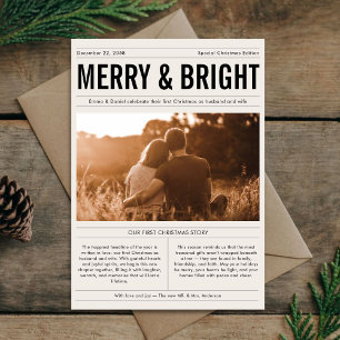 Merry & Bright Christmas Newspaper Newlywed Photo Holiday Card