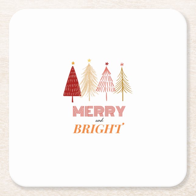 Merry & Bright Christmas Paper Coasters (Front)