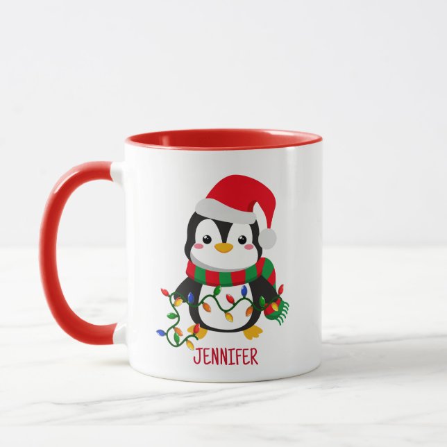 Merry & Bright Christmas Penguin  Mug (Left)