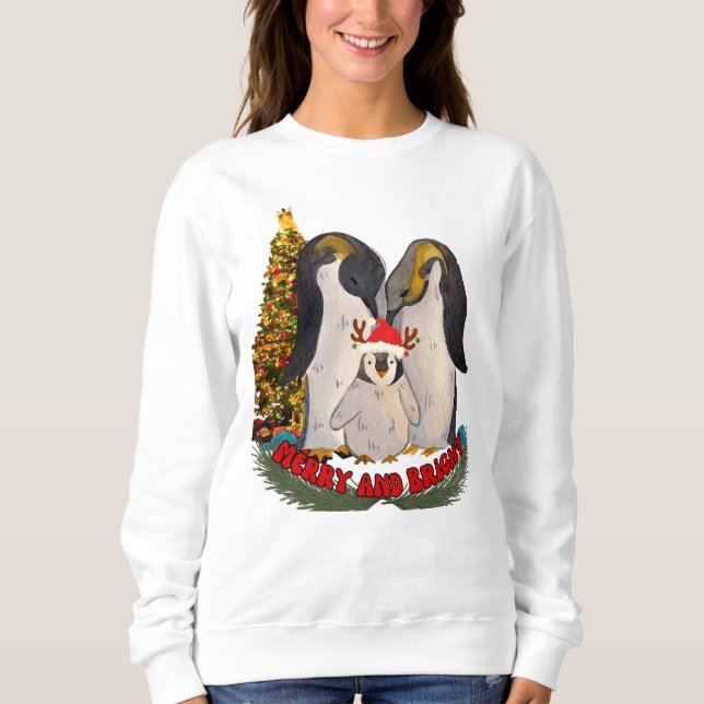 Merry & Bright Christmas Penguin  Sweatshirt (Front)