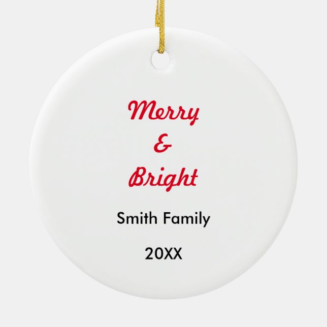 Merry Bright Christmas Photo Baby Kid Custom Cute  Ceramic Ornament (Back)