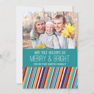 Merry & Bright Christmas Photo Card Stripes