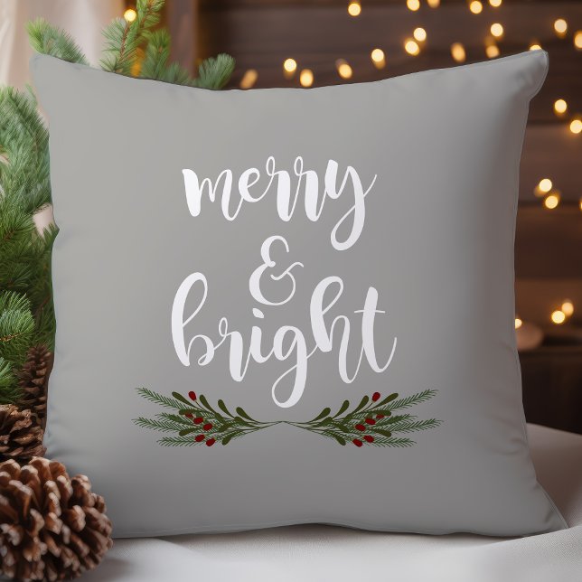 Merry & Bright Christmas Pine Throw Pillow (Creator Uploaded)
