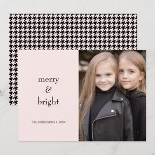 Merry & Bright Christmas Pink and Black Photo Holiday Card