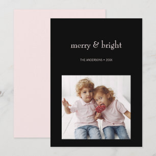 Merry & Bright Christmas Pink and Black Photo Holiday Card